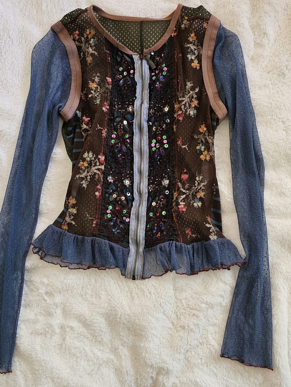 *SOLD* On Other Platform - WooXoom Paris Vintage Mixed Media Zip Up Top